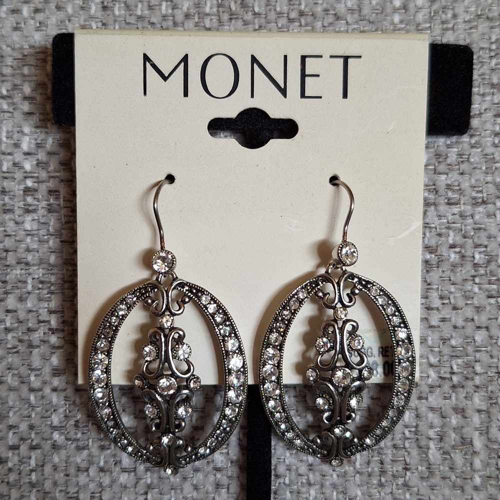 Monet Silver Earrings with Crystal Accents - Picture 2 of 4